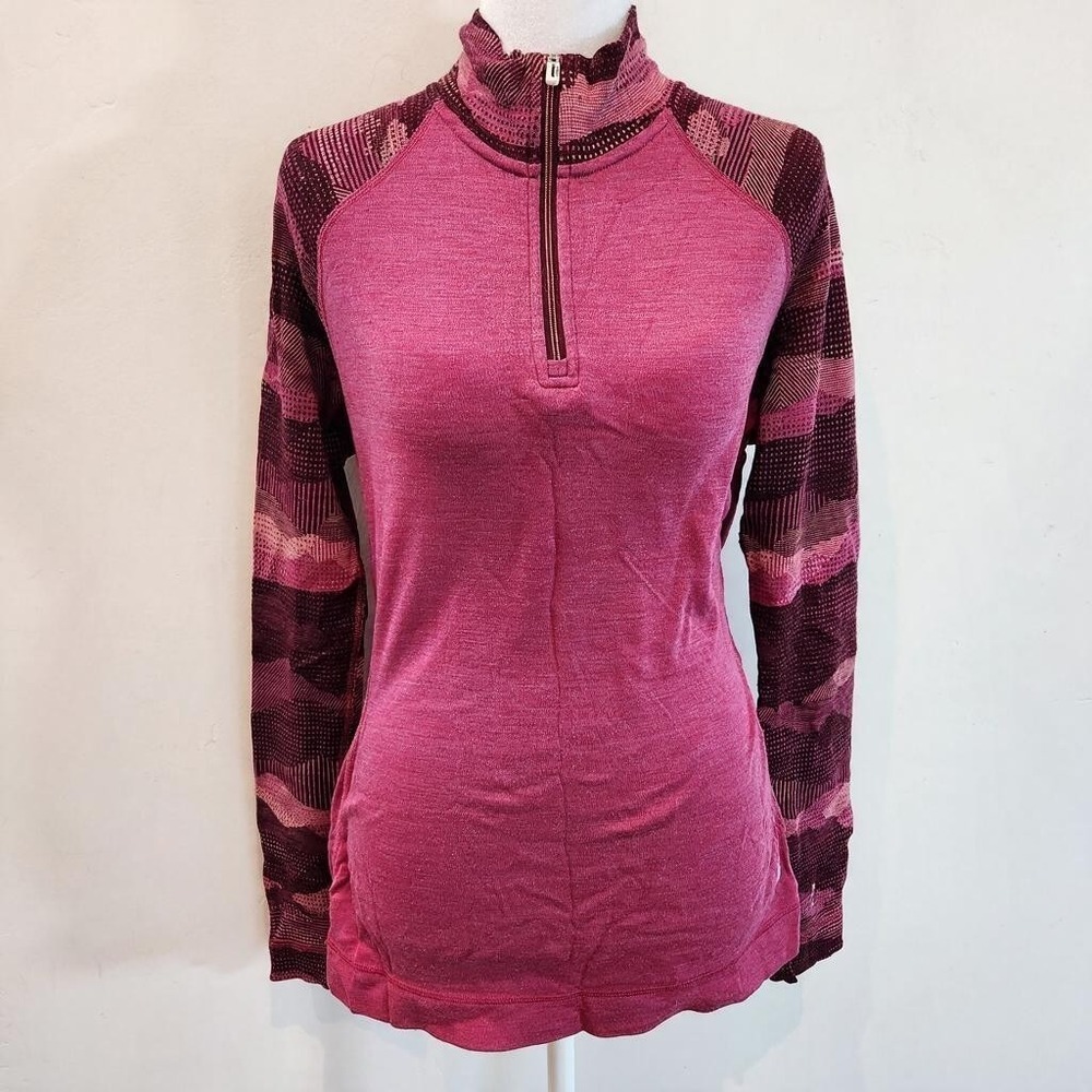 Smartwool Merino 250 Base Layer 1/4 Zip Pullover Pink Patterned Womens Large